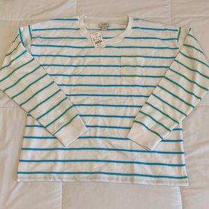 J crew Factory women’s crew neck pocket sweatshirt/NWT/size M/blue mixed stripe